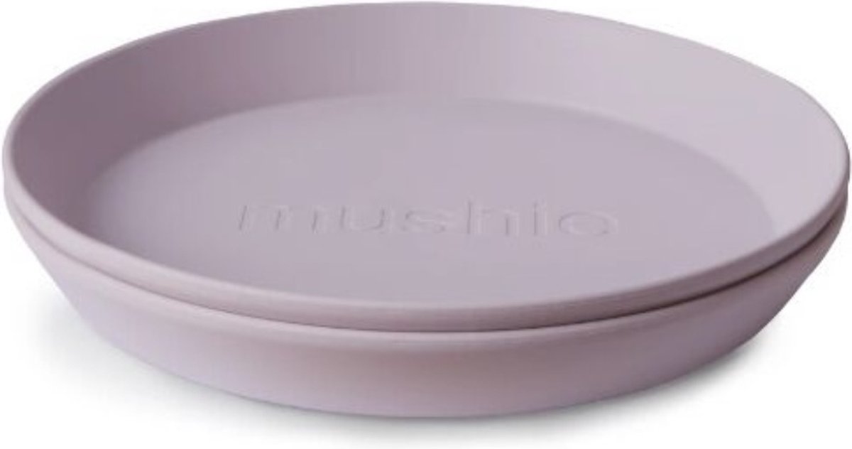 MUSHIE plates round soft lilac 2-pack - MUSHIE borden - eten - etenstijd - baby - dreumes - peuter - kleuter - servies - plastic - soft lilac - lila
