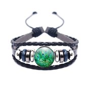 SALE - Herenarmband – Mannenarmband – Leer – Zwart – Glas - Valentijn - Cadeau voor hem - OP=OP