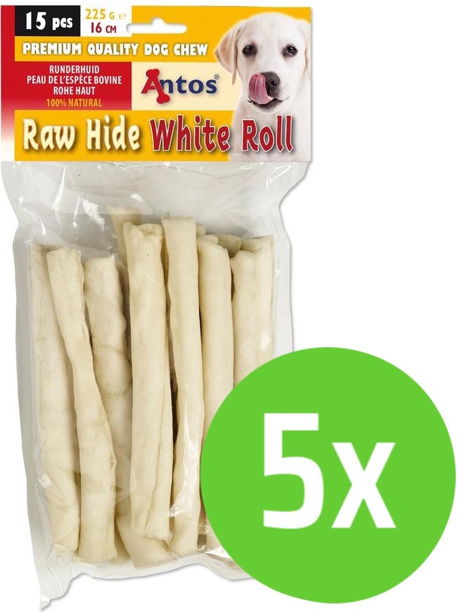 Antos Raw Hide Witte Roll Sticks - 15 stuks - 5 verpakkingen