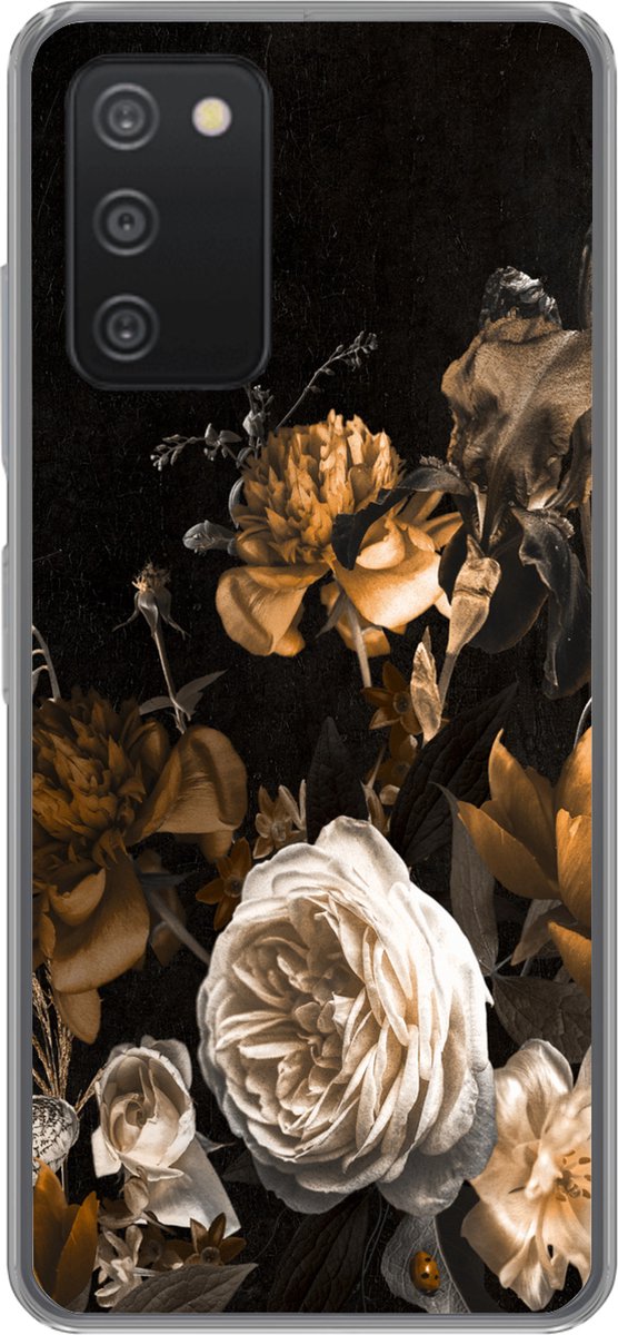 Telefoonhoesje Geschikt voor Samsung Galaxy A33 5G hoesje - Roos - Goud - Boeket - Siliconen Telefoonhoesje Telefoonhoesje