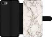 Bookcase Geschikt voor iPhone SE 2020 telefoonhoesje - Marmer print - Grijs - Wit - Met vakjes - Wallet case met magneetsluiting