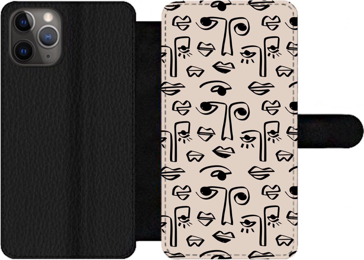 Telefoonhoesje Geschikt voor iPhone 11 Pro telefoonhoesje - Patronen - Lippen - Line art - Met vakjes - Wallet case met magneetsluiting