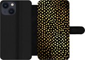 Bookcase Geschikt voor iPhone 13 Mini telefoonhoesje - Stippen - Goud - Zwart - Met vakjes - Wallet case met magneetsluiting