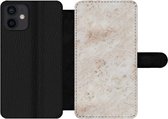 Bookcase Geschikt voor iPhone 12 Mini telefoonhoesje - Marmer print - Patronen - Bruin - Met vakjes - Wallet case met magneetsluiting