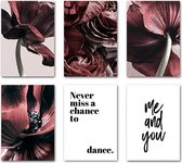 Rode Bloem Posters - Never Miss a Chance to Dance - Me and You - 6 stuks - A4 formaat - Poster - Wanddecoratie - Kunst