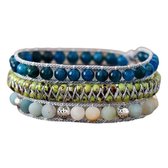Marama - wikkelarmband Blue Oceans - dames armband - Apatiet en Amazoniet - 50 cm - cadeautje voor haar