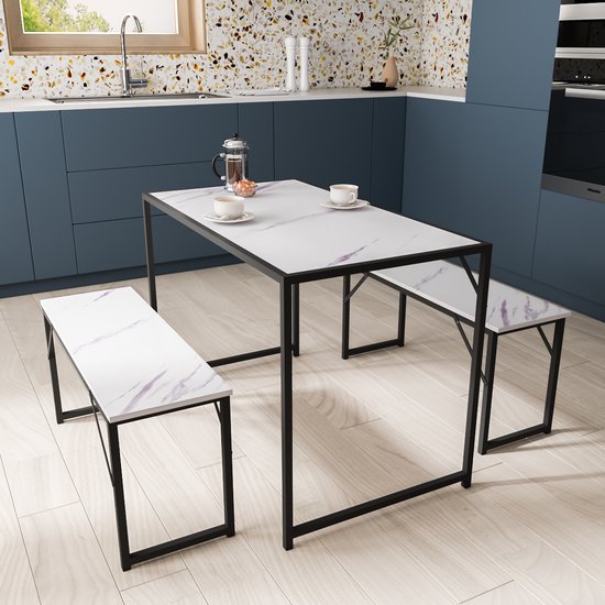 VASAGLE Esstisch mit 2 Bänken, 3er-Set, Küchentisch 70 x 110 x 75 cm, 2 VASAGLE Esstisch mit 2 Bänken, 3er-Set, Küchentisch 70 x 110 x 75 cm, 2