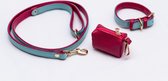 Halsband hond - riem - afvalzak draagset - Paars en Turquoise - Halsband maat M/L (32-40 cm) - Riem 120 cm