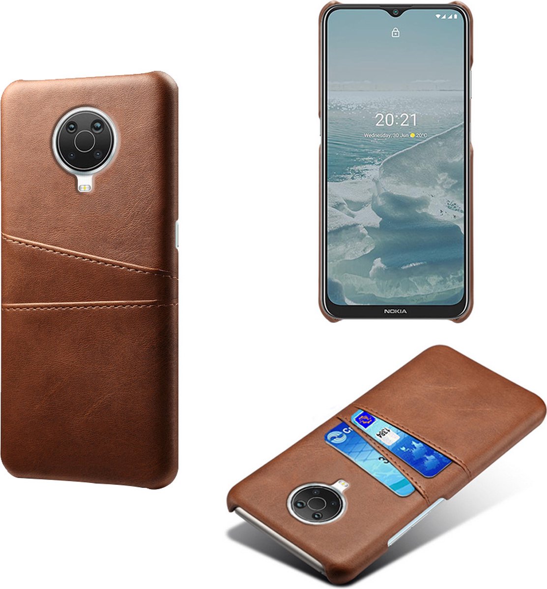 Back Cover met Opbergvakjes + 21D Glas Screenprotector voor Nokia G20 / G10 _ Donkerbruin