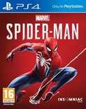 Playstation 4 hoes met Spider-Man in rood en blauw pak, schietend met webben, op rode achtergrond.