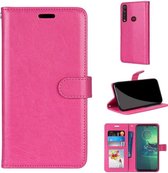 LuxeBass Hoesje geschikt voor Motorola Moto G8 Plus hoesje book case roze - telefoonhoes - gsm hoes - telefoonhoesjes