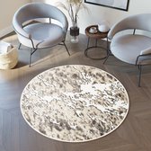 Tapiso Breeze Vloerkleed Rond Beige Bruin 3D Effect Modern Tapijt Maat- 133x133