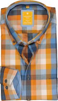Redmond modern fit overhemd - poplin - blauw met oranje geruit (contrast) - Strijkvriendelijk - Boordmaat: 41/42