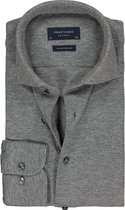 Profuomo Originale slim fit jersey overhemd - knitted shirt pique - antraciet grijs melange - Strijkvrij - Boordmaat: 40