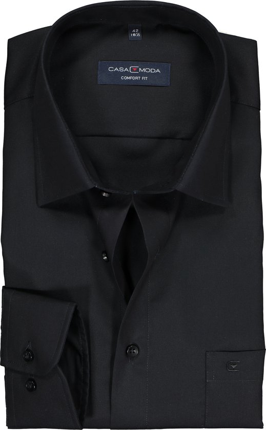 CASA MODA comfort fit overhemd - zwart - Strijkvrij - Boordmaat: 46