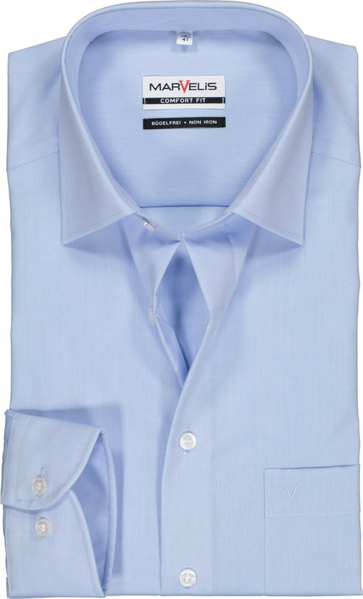 MARVELIS comfort fit overhemd - lichtblauw - Strijkvrij - Boordmaat: 50