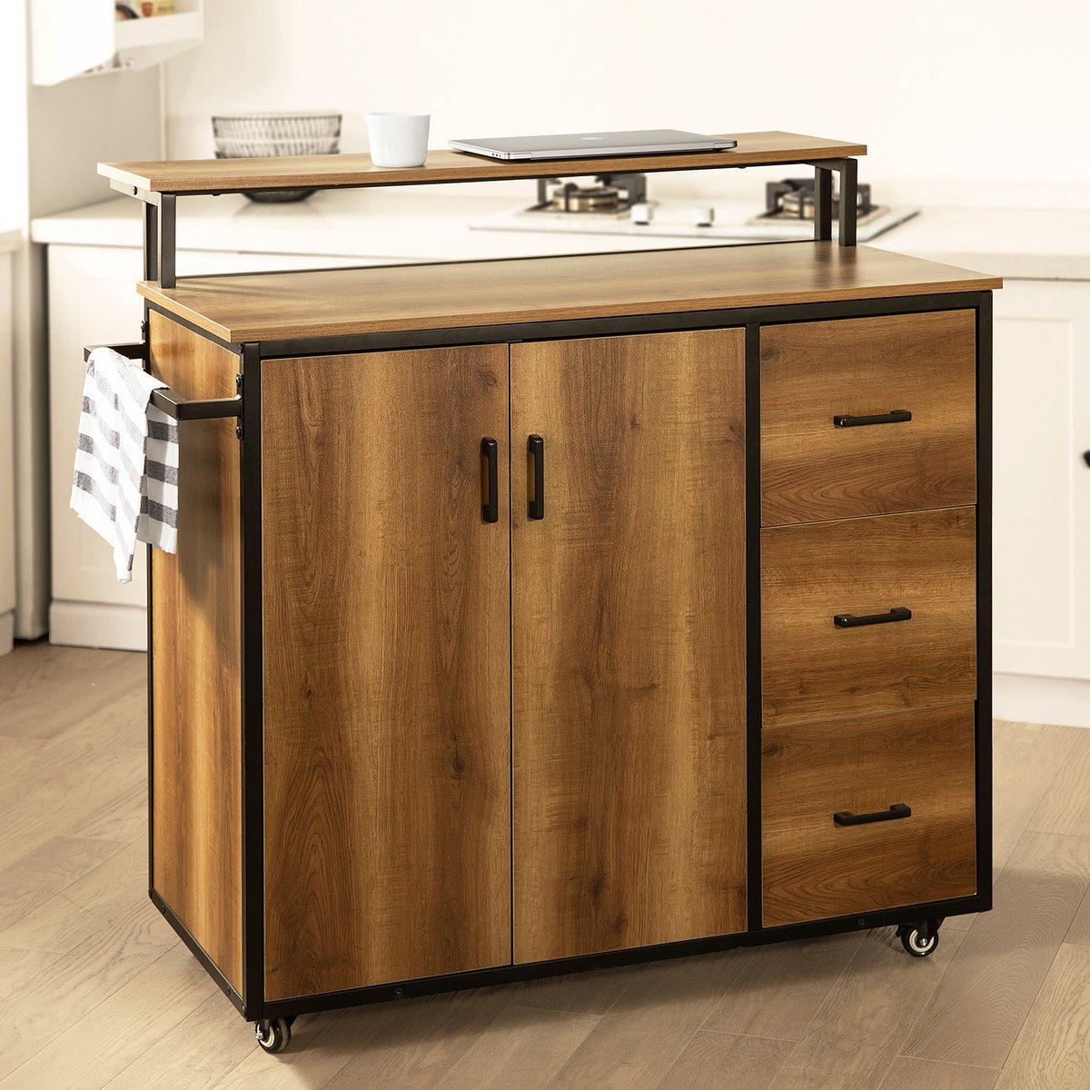 Simple Trade - Keukentrolley - Met handdoekenrek - MDF - Wit - 113x106x69 cm