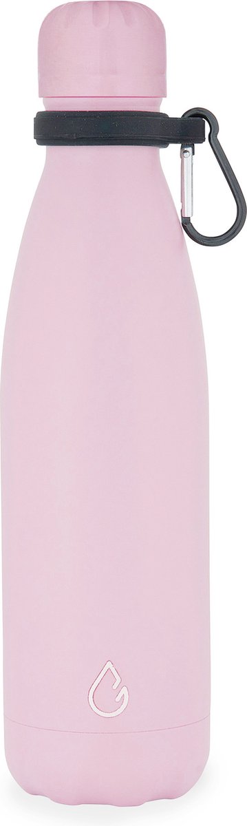 Wattamula Luxe Design eco RVS drinkfles - pastel roze - extra carrier - 500 ml - waterfles - thermosfles - sport