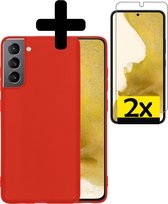 Samsung S22 Hoesje Met 2x Screenprotector - Samsung Galaxy S22 Case Cover - Siliconen Samsung S22 Hoes Met 2x Screenprotector - Rood