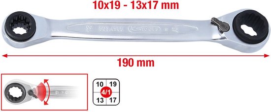 KS Tools Llaves de tuerca de carraca dobles GEARplus reversibles, 10x13x17x19mm
