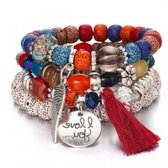 Musthaves-Armbandenset 4 st met glaskralen en bedels-Bohemian Red-Rekbaar-One size