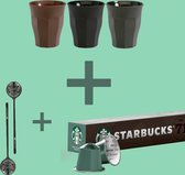 Starbucks Koffiepakket | Met 3 Matte Expressoglaasjes | 10 Starbucks Pike Place Cups | 2 Gouden Lepetjes
