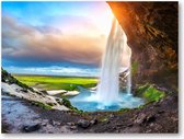 Seljalandsfoss waterval - zonsondergang - 40x30 Canvas Liggend - Landschap - Natuur