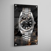 Wallmastr - Rolex schilderij zwart - Wanddecoratie - Premium Glas - 70X100cm