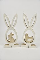 Oneiro’s Luxe Wooden Rabbit 14x2x32 cm, 2ass. Natural/white - decoratie – pasen – paasdecoratie – paashaas – eieren – has – kip – gekleurde eieren – paastak – lente – feestdecorati