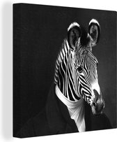 Canvas Schilderij Schilderij - Zebra - Zwart - Wit - 90x90 cm - Wanddecoratie