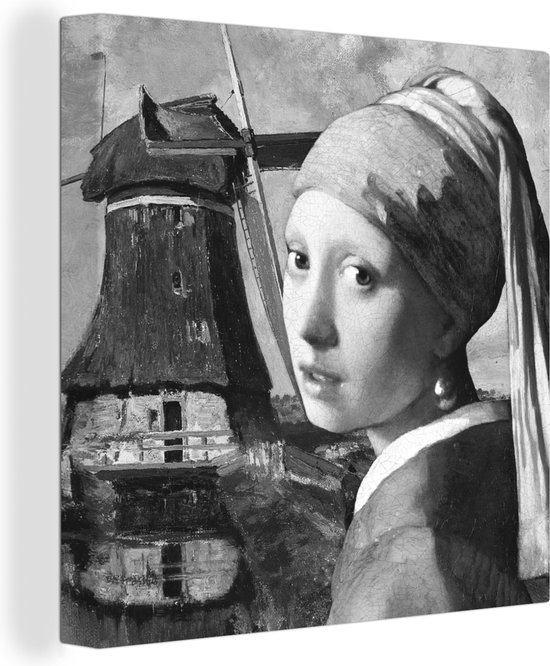 Canvas Schilderij Het meisje met de parel - Johannes Vermeer - Zwart - Wit - Wanddecoratie