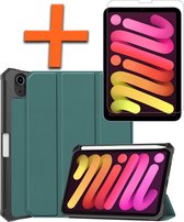 Hoes Geschikt voor iPad Mini 6 Hoes Tri-fold Tablet Hoesje Case Met Uitsparing Geschikt voor Apple Pencil Met Screenprotector - Hoesje Geschikt voor iPad Mini 6 Hoesje Hardcover Bookcase - Donkergroen