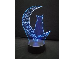 Lumiasfer - Nachtlamp 'Kat in maanlicht' - LED lamp - 3D Illusion - 7 kleuren en 4 effecten