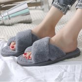 Pantoffels dames - Sloffen - Maat 36/37 - Antislip - Pluche - Grijs