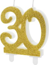 PartyDeco - Taartkaarsje - Cijfer 30 - Glitter - Goud