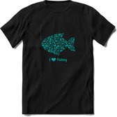 I Love Fishing - Vissen T-Shirt | Aqua | Grappig Verjaardag Vis Hobby Cadeau Shirt | Dames - Heren - Unisex | Tshirt Hengelsport Kleding Kado - Zwart - XL