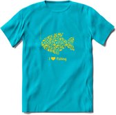 I Love Fishing - Vissen T-Shirt | Geel | Grappig Verjaardag Vis Hobby Cadeau Shirt | Dames - Heren - Unisex | Tshirt Hengelsport Kleding Kado - Blauw - 3XL