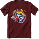 Time To Relax - Vissen T-Shirt | Grappig Verjaardag Vis Hobby Cadeau Shirt | Dames - Heren - Unisex | Tshirt Hengelsport Kleding Kado - Burgundy - S