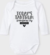 Baby Rompertje met tekst 'Todays tantrum, sponsered bij everthing' |Lange mouw l | wit zwart | maat 50/56 | cadeau | Kraamcadeau | Kraamkado