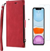 GSMNed – Hoogwaardig iPhone 13 Mini Hoesje Rood – Leren Pu Hoesje –  pasjeshouder – Met rits sluiting – Wallet – Met Screenprotector