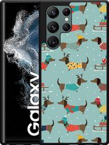 Galaxy S22 Ultra Hardcase hoesje Winterse Teckels - Designed by Cazy