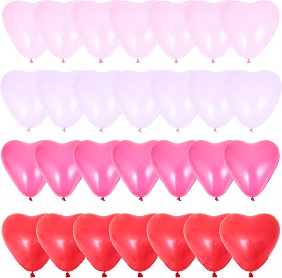 Partygoodz - 28 Stuks Hartjes Ballonnen - Valentijn - Liefde - Trouwen - Hart - Rood - Roze - Paars