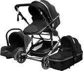 Saturna® Kinderwagen 3 In 1 - Buggy - Baby Wagen - Wandelwagen - Met Autostoel & Wieg - Kinderwagens - Baby Buggy - Kinderwagen - Zwart