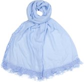 Dielay - Dunne Sjaal met Kant en Franjes - 180x75 cm - Blauw