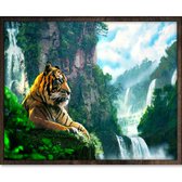 Eagle® Diamond Painting Volwassenen - Tijger bij Waterval - 50x40cm - Ronde Steentjes