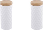 Set de 2 Boîtes de rangement / Boîtes de rangement avec motif - Blanc - Couvercle avec motif en bois - 17,5 cm