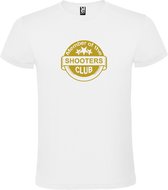 Wit T shirt met " Member of the Shooters club "print Goud size XS