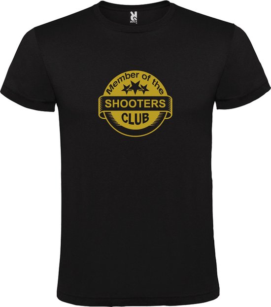 Zwart T shirt met " Member of the Shooters club "print Goud size XXXXL