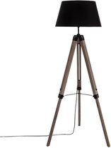Staande lamp - Vloerlamp - Stalamp - Woonkamer - Tripod - Driepoot - Modern - Atmosphera - Grijs/Bruine voet - Zwarte kap - Hoogte 145 cm.