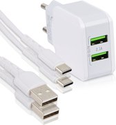 2.1A Dubbele USB Adapter met 2x USB-C Oplader Kabel 1 Meter - Voor GSM, Smartphone, Tablet, Telefoon